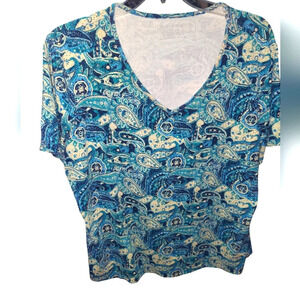 Hannah Woman Plus Size Short Sleeve V-Neck Paisley Top 1x